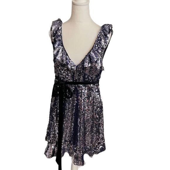 Free People Women's Purple Sequin Siren A-Line Mini Dress - Picture 2 of 6